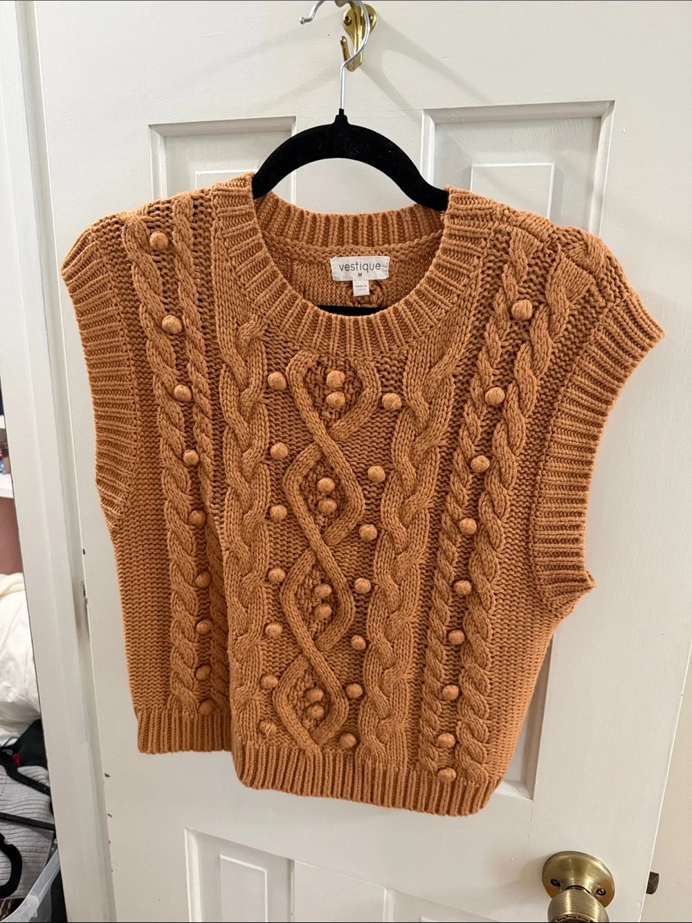 vestique Cable Knit Sleeveless Sweater Vest in Rust
